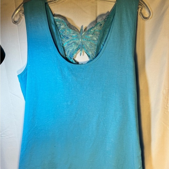 Blue Embellished Butterfly Tank Top Women’s Medium Beaded Sequin Detail - Picture 3 of 6